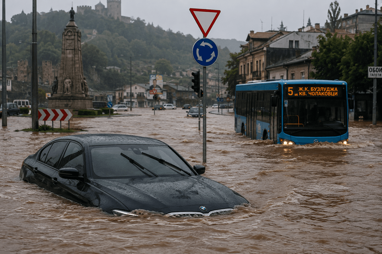 Потоп парализира Велико Търново: улици под вода, коли блокирани, нищо не може да застане срещу природата