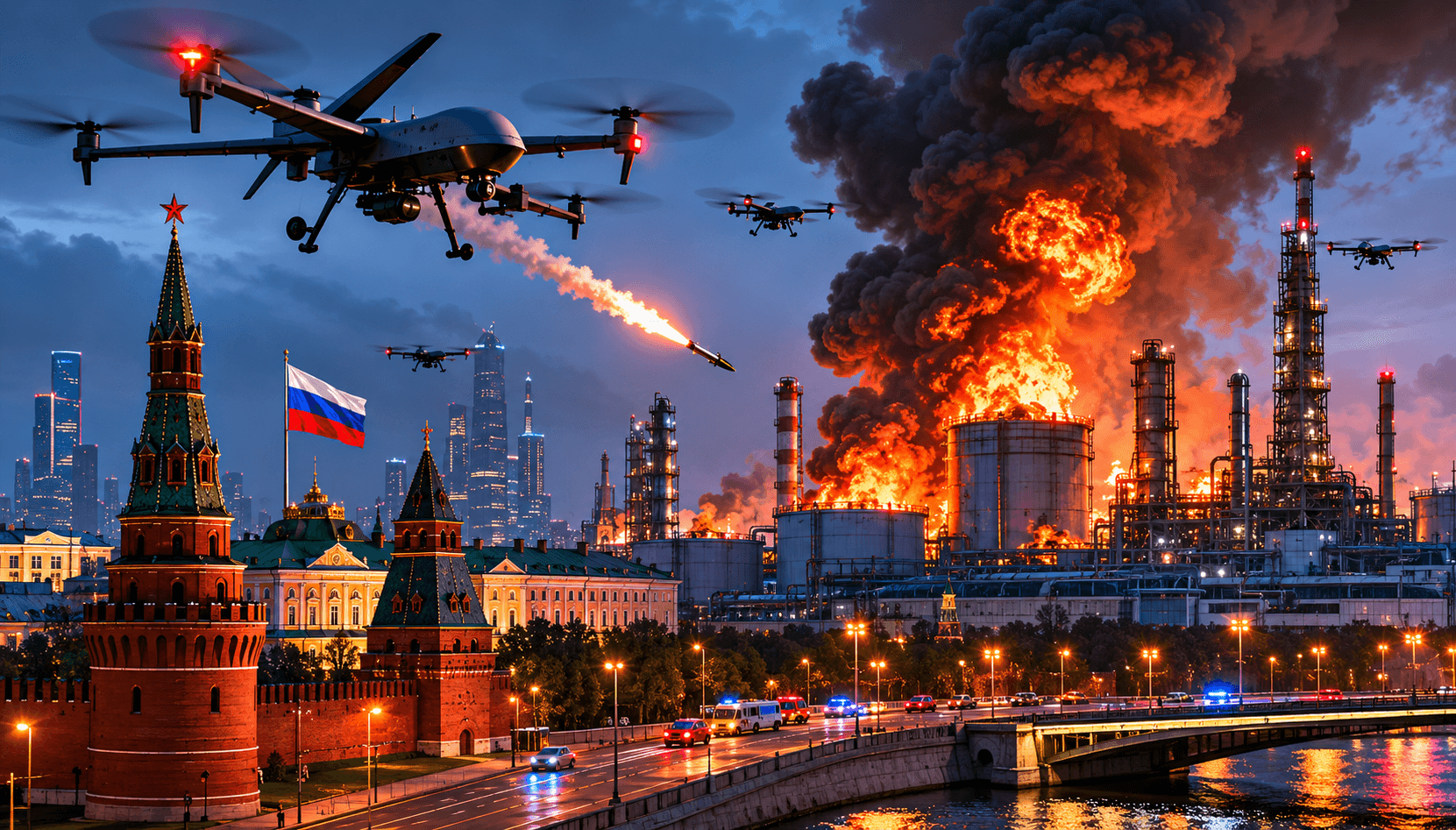 Украински дронове подпалват петролна рафинерия в Москва при мащабна атака срещу руската столица