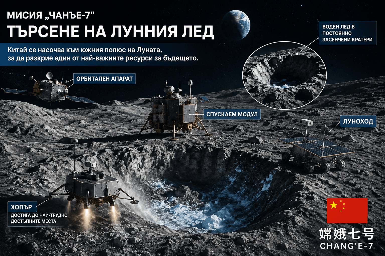 Китайската мисия „Чанъе-7“ може да разкрие тайната на лунния лед