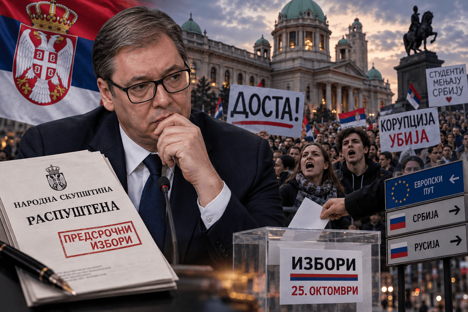 Вучич разпусна парламента: Сърбия влиза в изборна битка за властта след две години протести